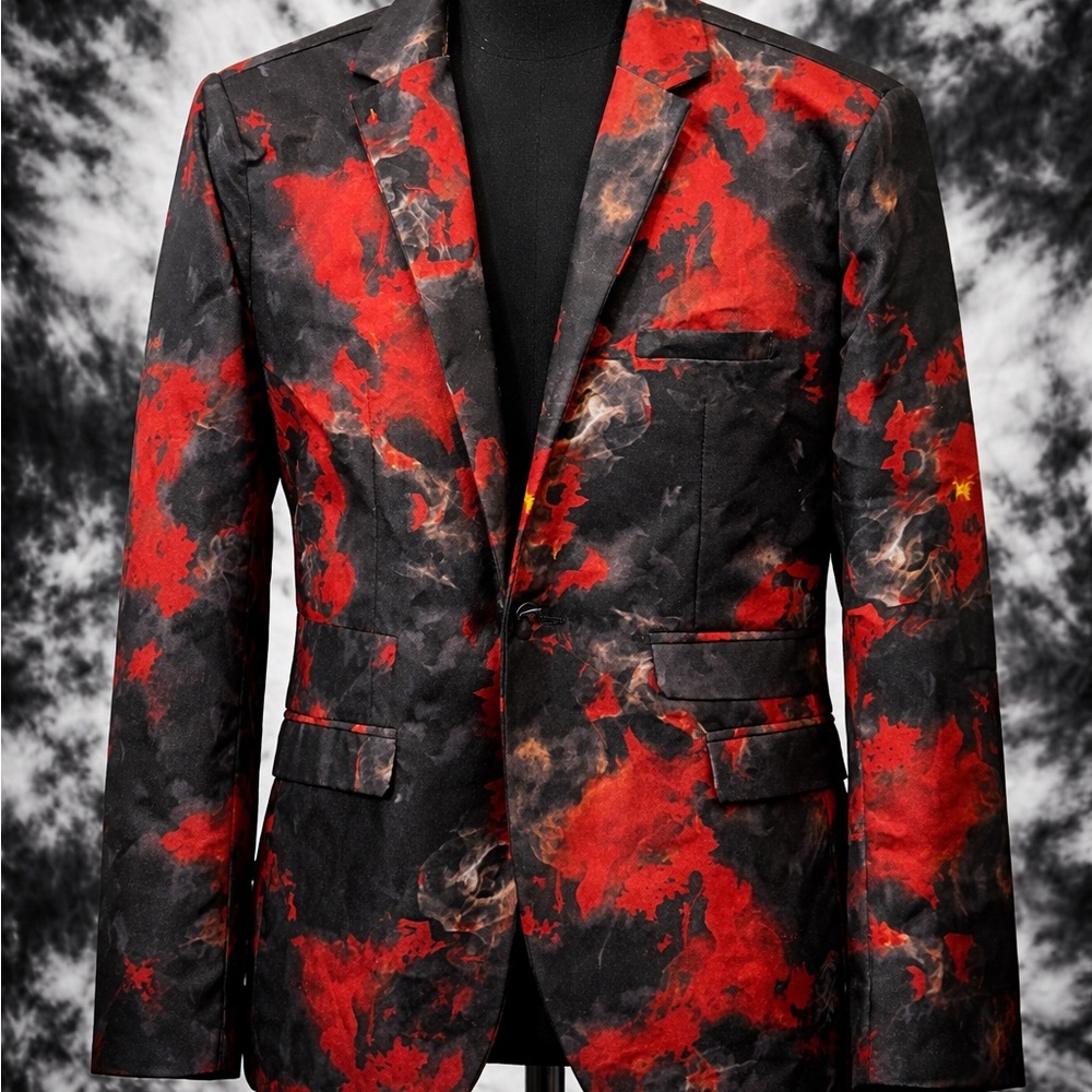 Red & Black Abstract Blazer